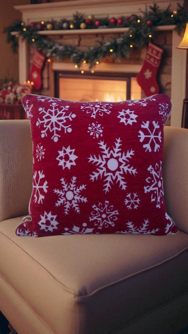 Fundas Cojin tela jacquard copos rojo o blanco