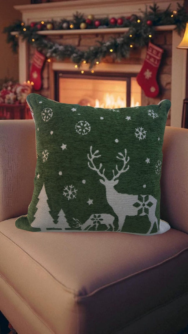 Fundas Cojin tela jacquard renos verde o rojo