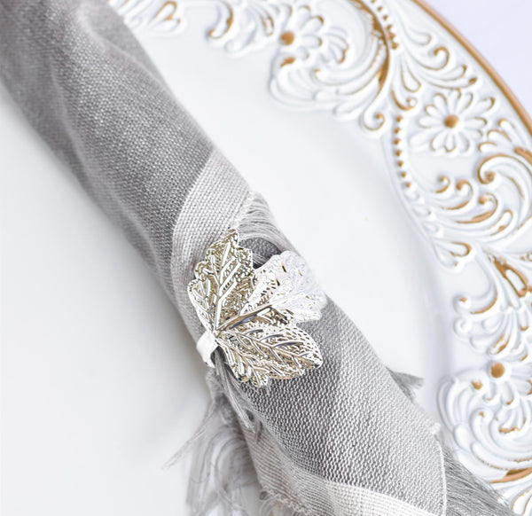 set x 12 servilleteros de mesa navideños de lujo hojas plateado