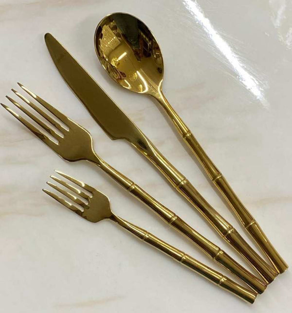 Set cubiertos dorado diseño bambú