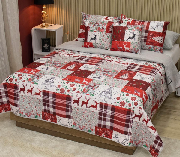 Quilt Parches Navideños + fundas almohada + fundas de cojín
