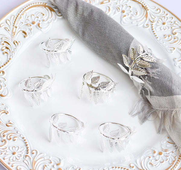 set x 12 servilleteros de mesa navideños de lujo ramas plateado