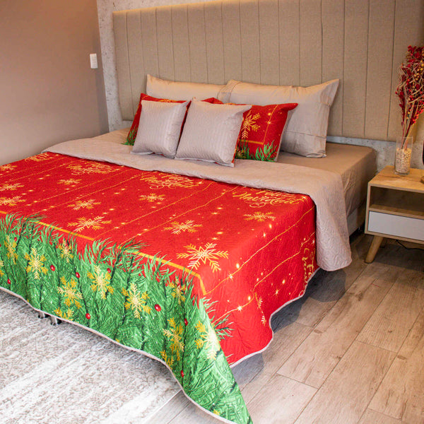 Quilt feliz Navidad + fundas almohada + fundas de cojín
