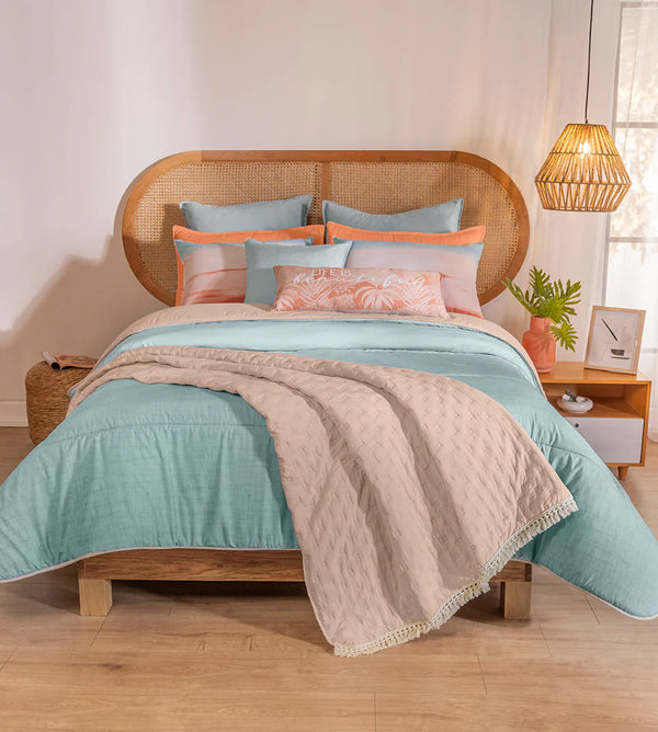 Combo Edredón doble faz summer  + cubrecama flecos + fundas + cojin