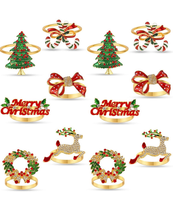 set x 12 servilleteros de mesa navideños de lujo surtidos