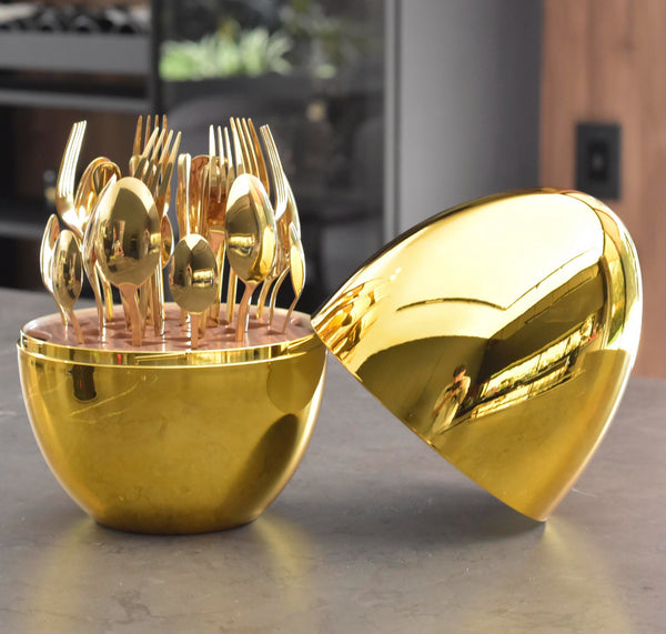 Set cubiertos x24 con base decorativa dorado o plateado