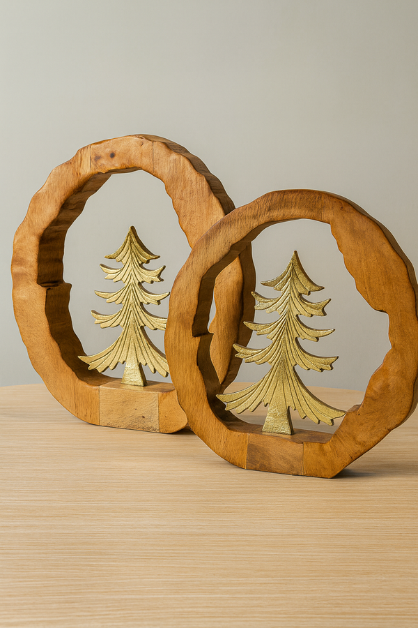 Decoración árbol en acero en marco de madera