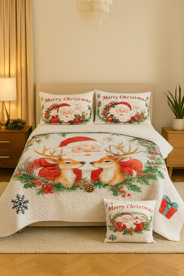 Quilt Navideño Noel + fundas + fundas de cojines