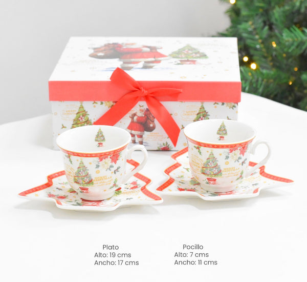 Pocillo té navideño + plato árbol en caja especial