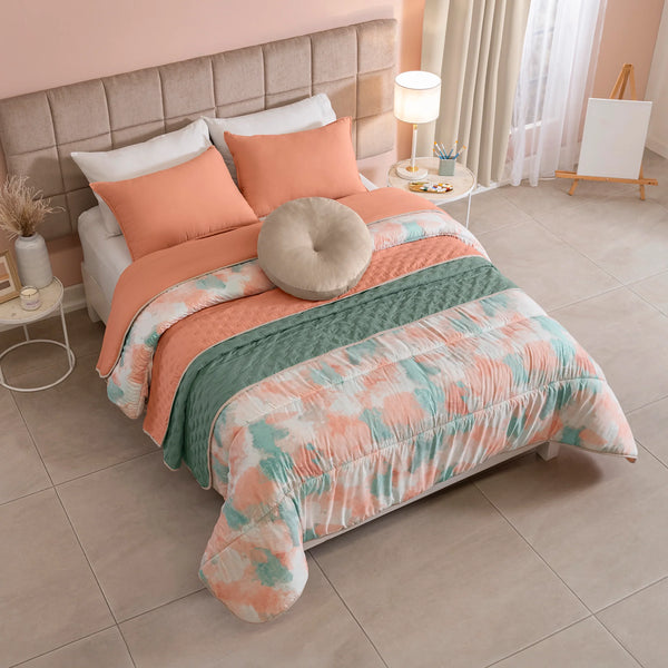 Combo Edredón doble faz  acuarela + quilt doble faz + fundas + cojin