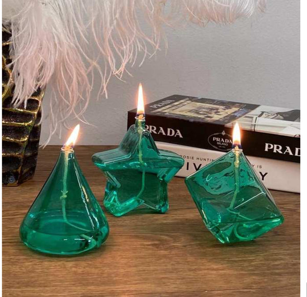 Trío de velas figuras vidrio recargable parafina líquida