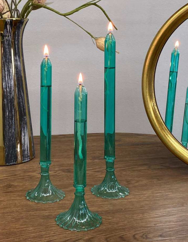 Trío de velas delgadas vidrio recargable parafina líquida