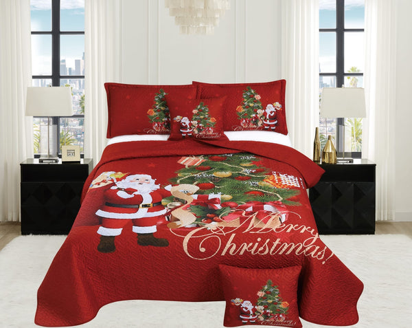 Quilt Navideño papá noel + fundas + fundas de cojines