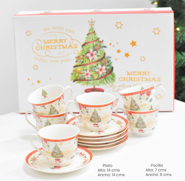 Pocillo café navideño + plato en caja especial