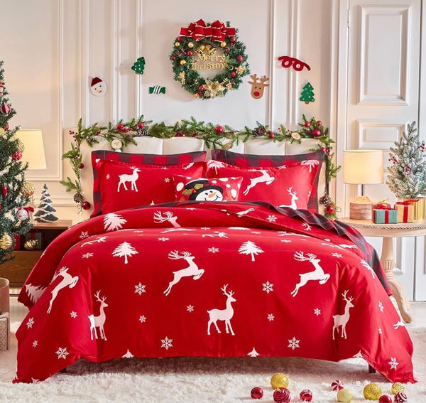 Duvet Cover renos fondo rojo + fundas