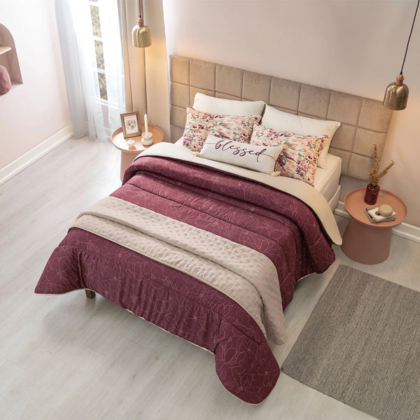 Combo Edredón doble faz  blessed + quilt textura lino+ fundas + cojin
