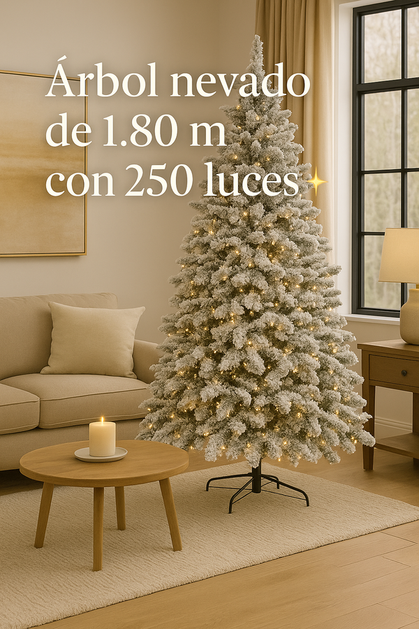 Árbol de Navidad con nieve de 1.80mts y 250 luces