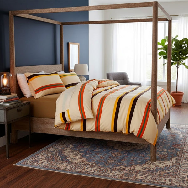 Duvet Cover líneas + plumon + fundas + sabana plana importado Piel de durazno