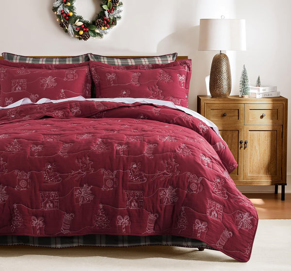 Quilt Trineo papá Noel + fundas bordado