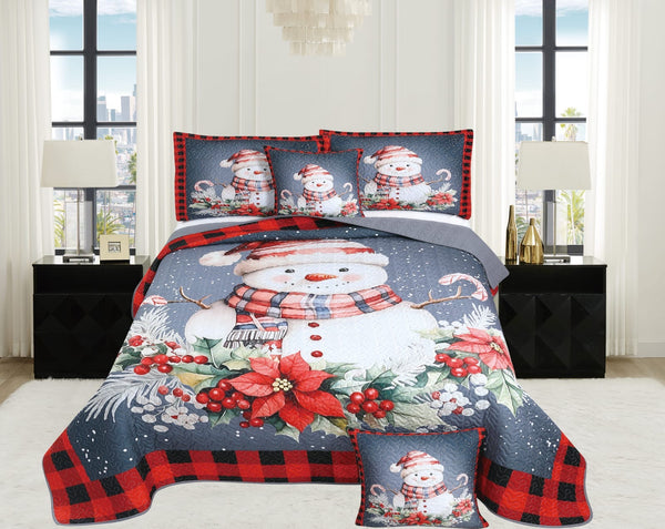 Quilt Navideño Muñeco de nieve + fundas + fundas de cojines