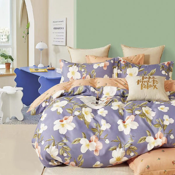 Duvet Cover + plumon + fundas + sabana plana importado floral lila