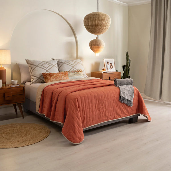 Quilt doble faz terracota / beige