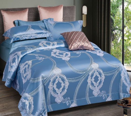 Duvet Luxurious azul + sabana algodón satinado