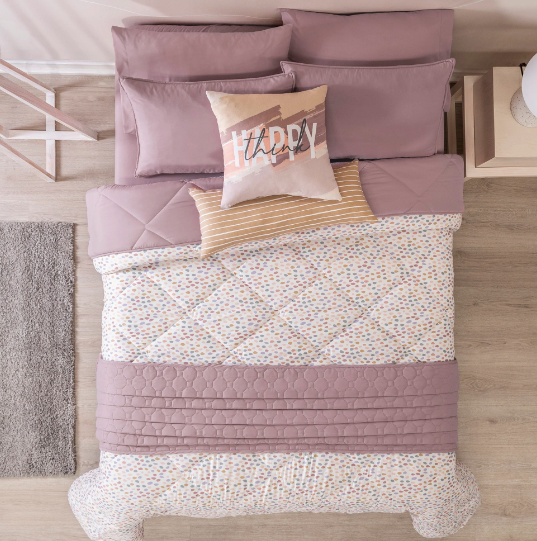 Combo Edredón Doble faz Happy + Quilt doble faz + fundas + cojines