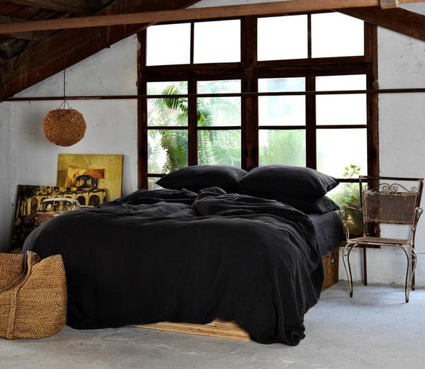 Set Duvet Cover Lino egipcio reverso microtex+ Plumón . Negro