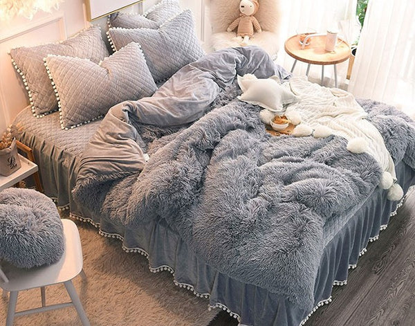 Set Duvet Cover Felpa Ovejero + Plumón + Cojines Gris o Negro