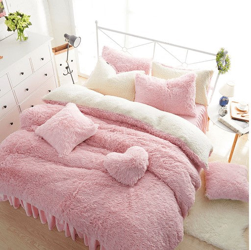 Set Duvet Cover  Felpa Ovejero + Plumón + Cojines. Rosado