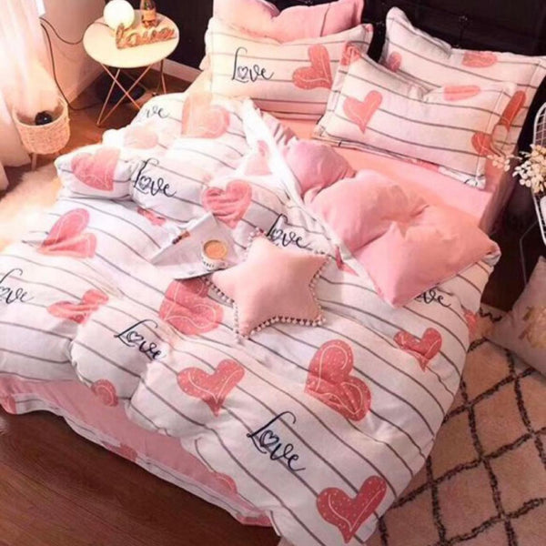 Set Duvet Cover Piel de Durazno + Plumón + Cojines Corazones