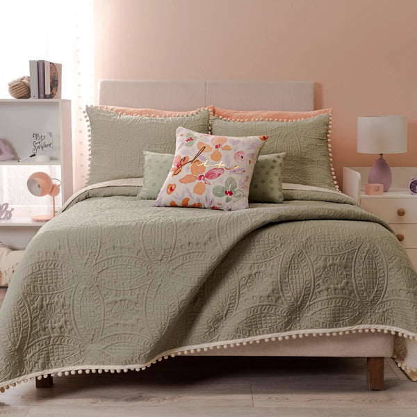 Set Quilt doble faz verde minipompones