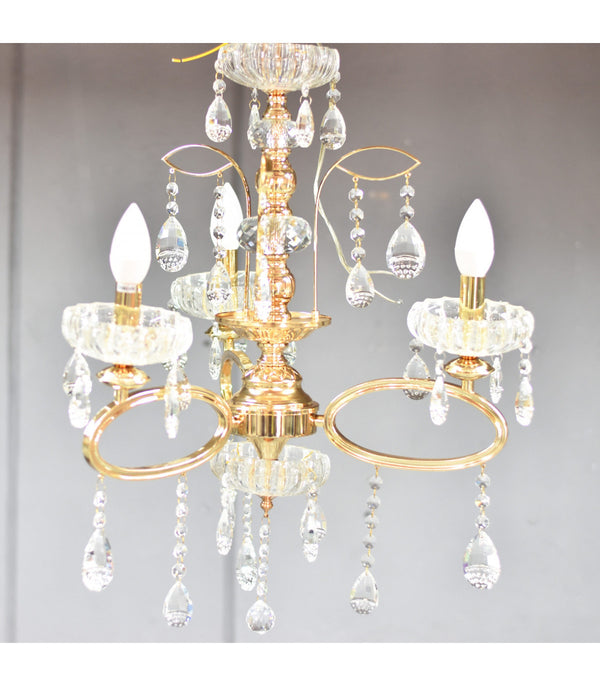 Lámpara de techo Candelabro dorado Cristales